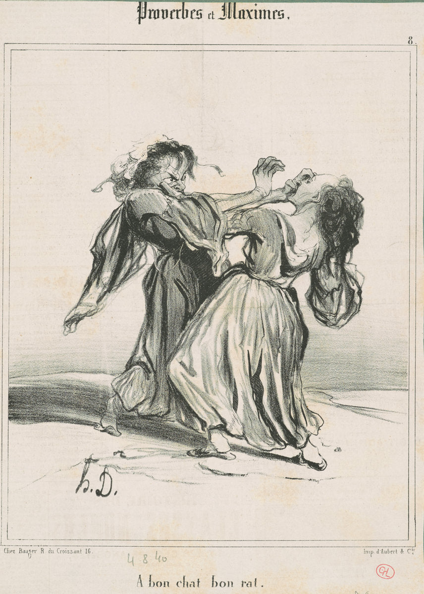 A bon chat bon rat by Honoré Daumier (French, 1808 - 1879), 16X12"(A3)Poster Print