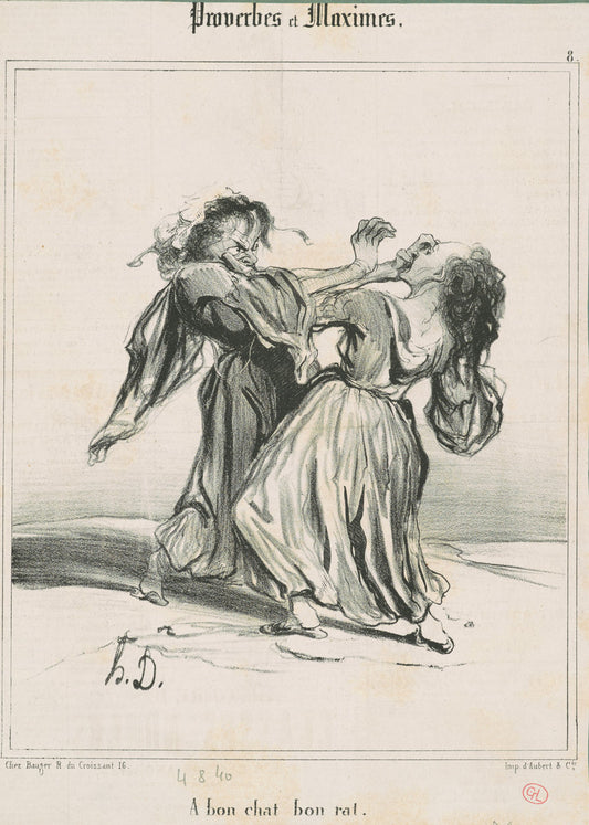 A bon chat bon rat by Honoré Daumier (French, 1808 - 1879), 16X12"(A3)Poster Print