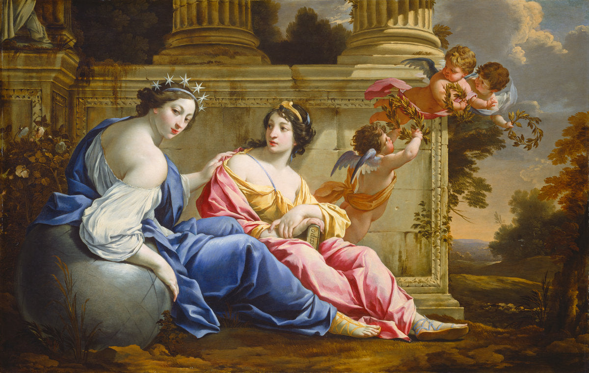 The Muses Urania and Calliope by Simon Vouet and Studio (French, 1590 - 1649), 16X12"(A3)Poster Print