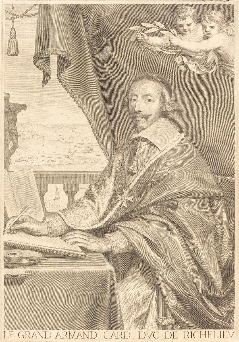 Armand Jean du Plessis, Cardinal Richelieu by Claude Mellan (French, 1598 - 1688), 16X12"(A3)Poster Print