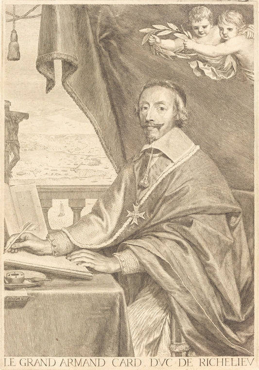 Armand Jean du Plessis, Cardinal Richelieu by Claude Mellan (French, 1598 - 1688), 16X12"(A3)Poster Print