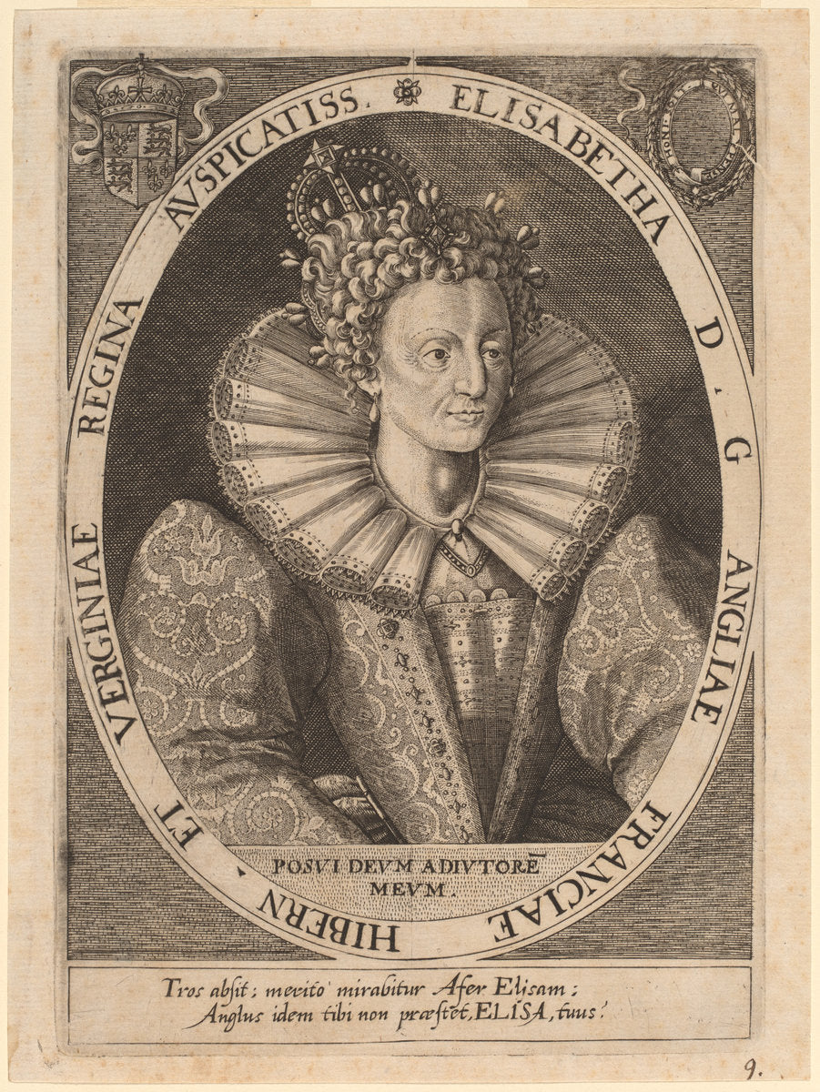 Queen Elizabeth by Dominicus Custos after Crispijn de Passe I (Netherlandish, 1550 or after - 1612), 16X12"(A3)Poster Print