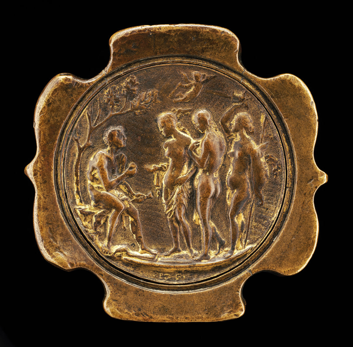 Sword Pommel with inset plaquette of The Judgment of Paris [detachable obverse of pommel] by Master IO.F.F. (Bolognese, active 1468/1484), 16X12"(A3)Poster Print