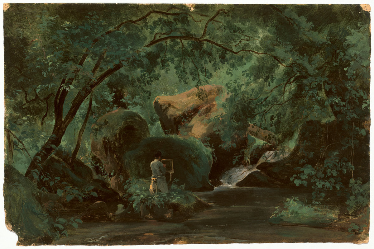 Forest Interior with a Painter, Civita Castellana by André Giroux (French, 1801 - 1879), 16X12"(A3)Poster Print