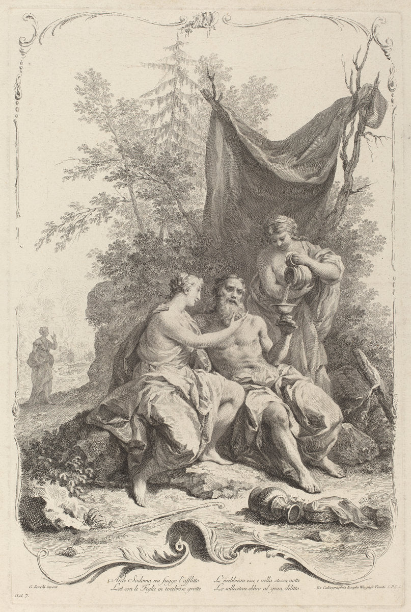 Lot and His Daughters by Joseph Wagner (publisher) after Giuseppe Zocchi (German, 1706 - 1780), 16X12"(A3)Poster Print