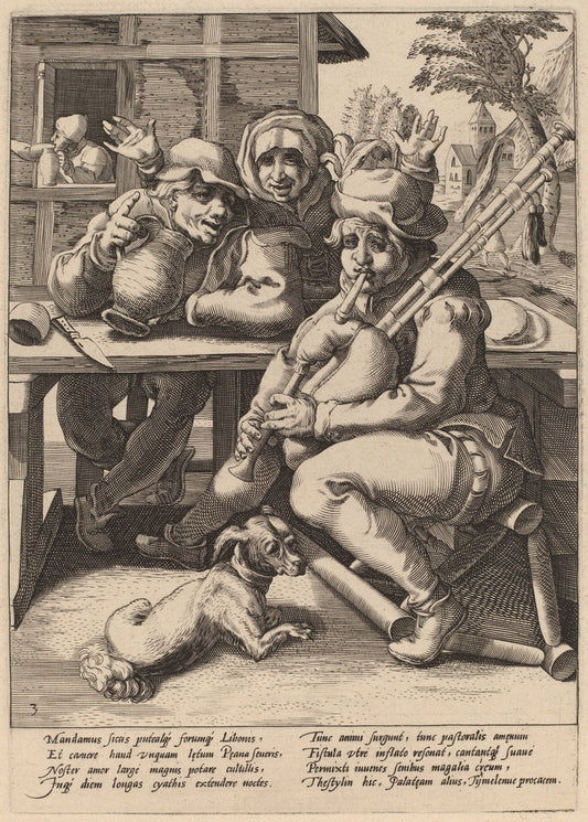 The Bagpipe Must Be Filled by Workshop of Hendrick Goltzius, after Karel van Mander I (Dutch, 1558 - 1617), 16X12"(A3)Poster Print