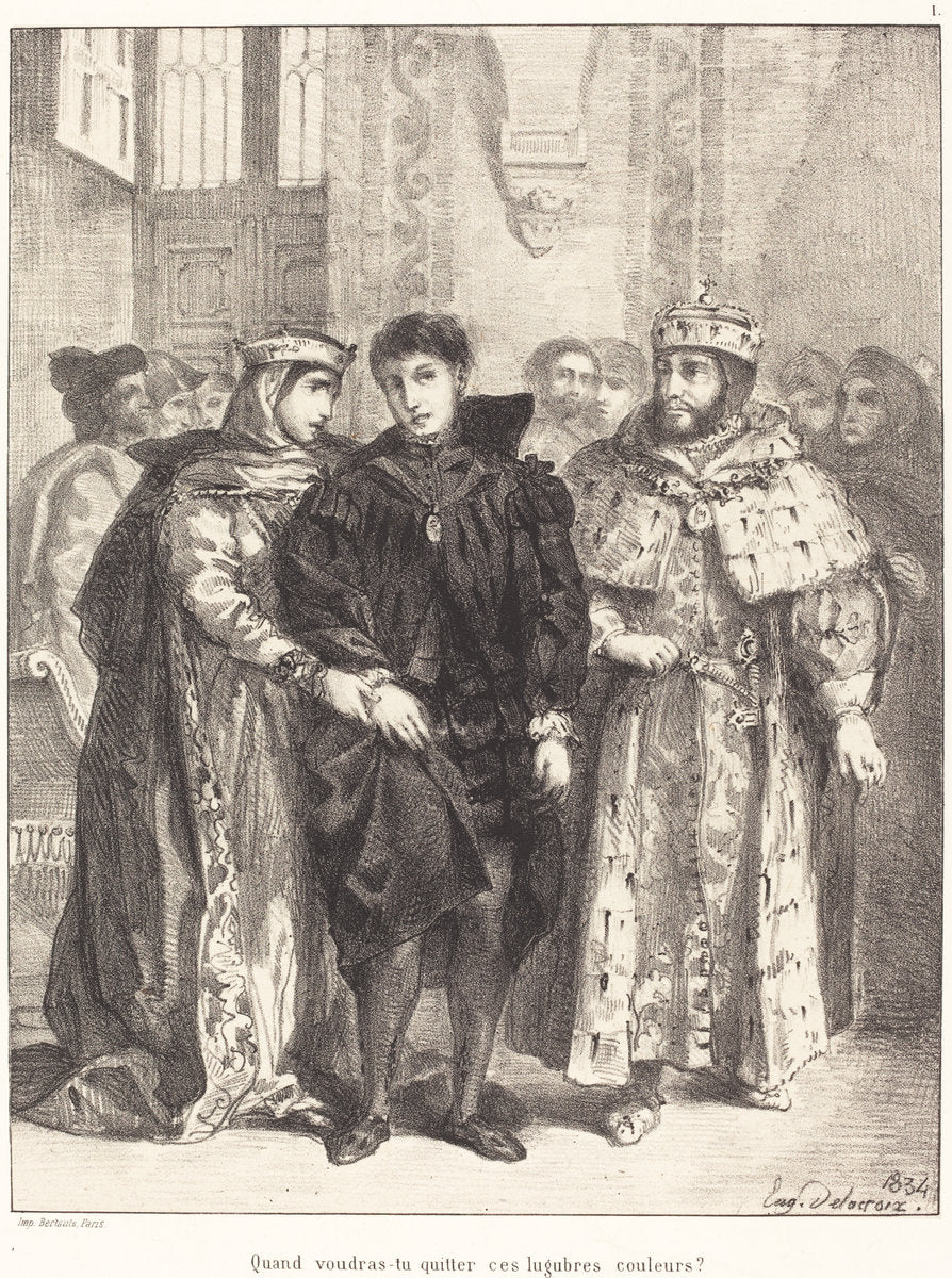 The Queen Tries to Console Hamlet (Act I, Scene II) by Eugène Delacroix (French, 1798 - 1863), 16X12"(A3)Poster Print