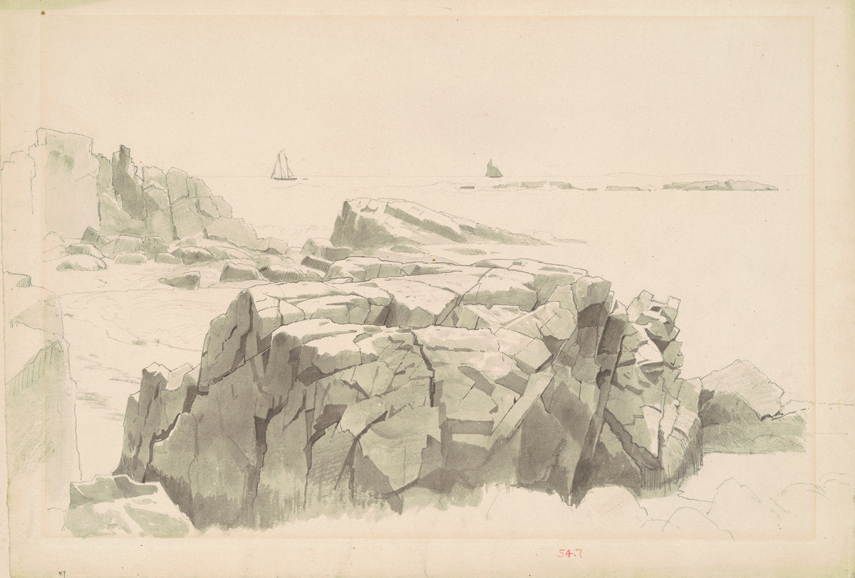 Shag Rocks, Nahant, Massachusetts by William Stanley Haseltine (American, 1835 - 1900), 16X12"(A3)Poster Print