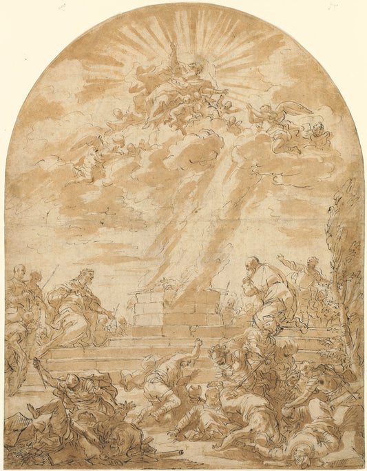 The Sacrifice of Elijah before King Ahab by Nicola Malinconico (Italian, 1663 - 1721), 16X12"(A3)Poster Print