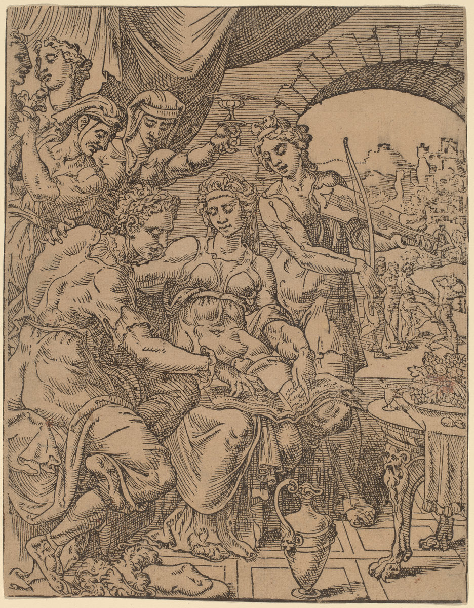 The Prodigal Son Living with Harlots by Dirck Volckertz Coornhert after Maerten van Heemskerck (Netherlandish, 1522 - 1590), 16X12"(A3)Poster Print