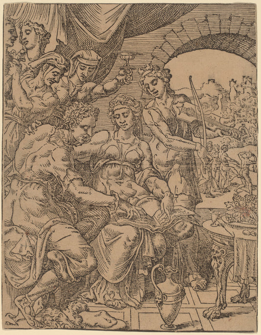 The Prodigal Son Living with Harlots by Dirck Volckertz Coornhert after Maerten van Heemskerck (Netherlandish, 1522 - 1590), 16X12"(A3)Poster Print