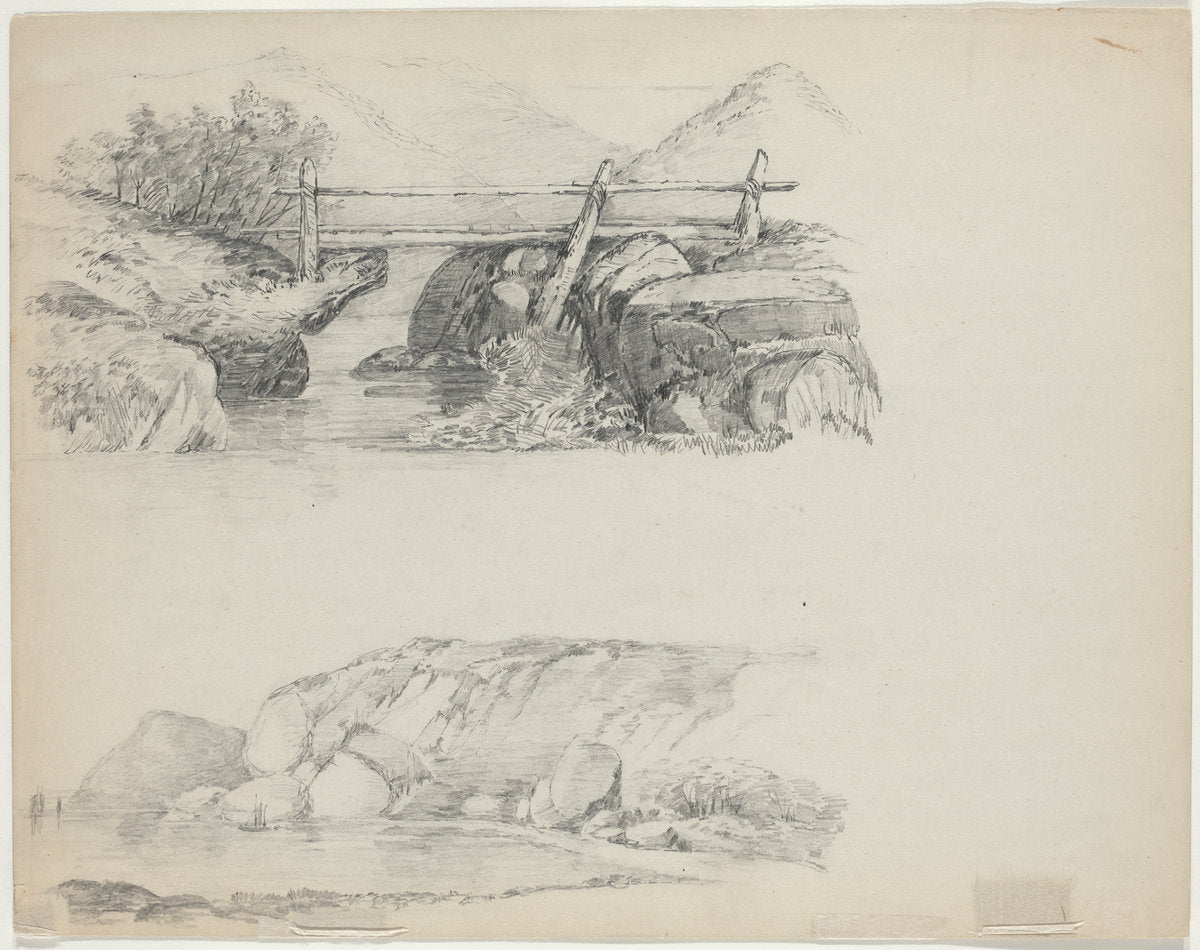 Bridge over Rocky Stream [top verso] by John William Casilear (American, 1811 - 1893), 16X12"(A3)Poster Print