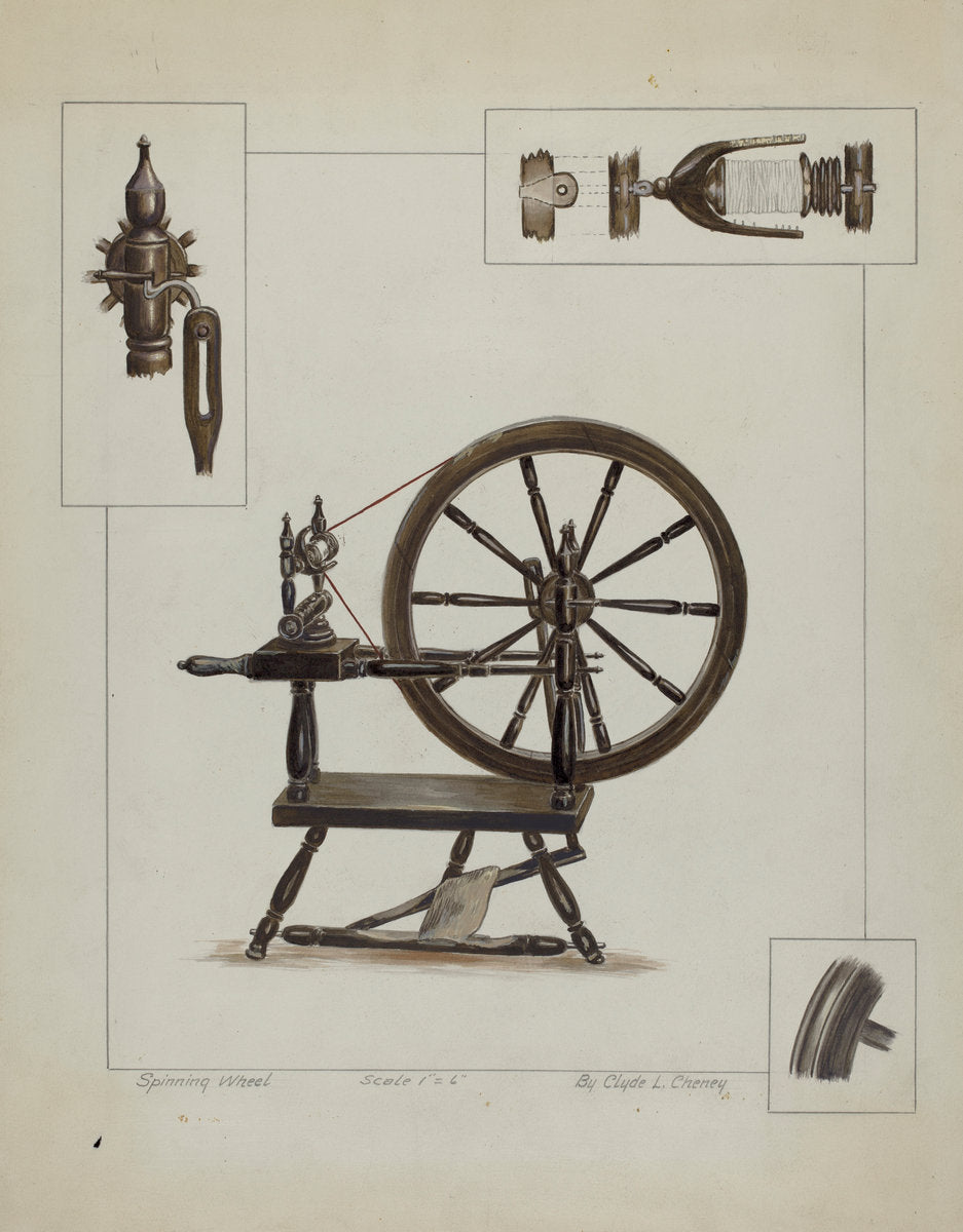 Spinning Wheel by Clyde L. Cheney (American, active c. 1935), 16X12"(A3)Poster Print