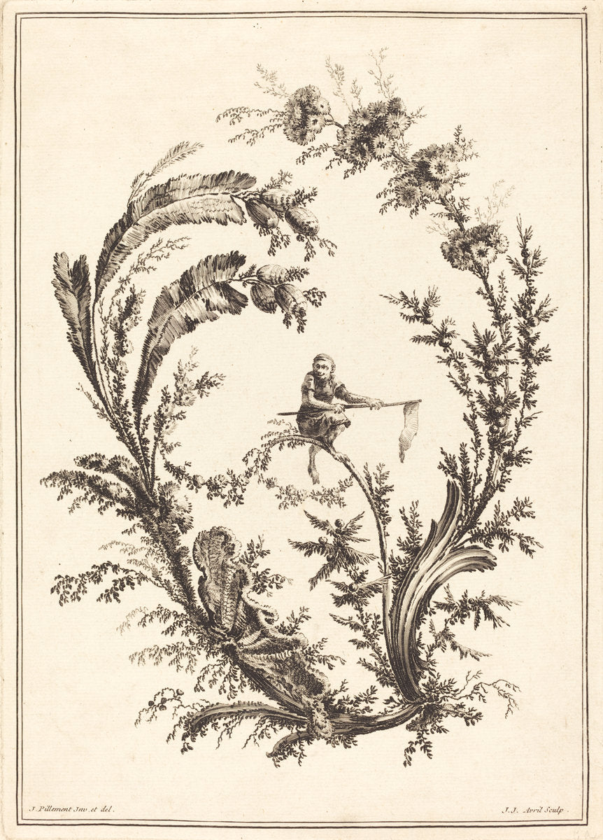 Ornament with a Monkey by Jean-Jacques Avril I after Jean-Baptiste Pillement (French, 1744 - 1831), 16X12"(A3)Poster Print