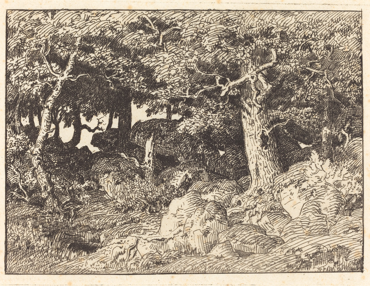 Rock Oaks by Théodore Rousseau (French, 1812 - 1867), 16X12"(A3)Poster Print