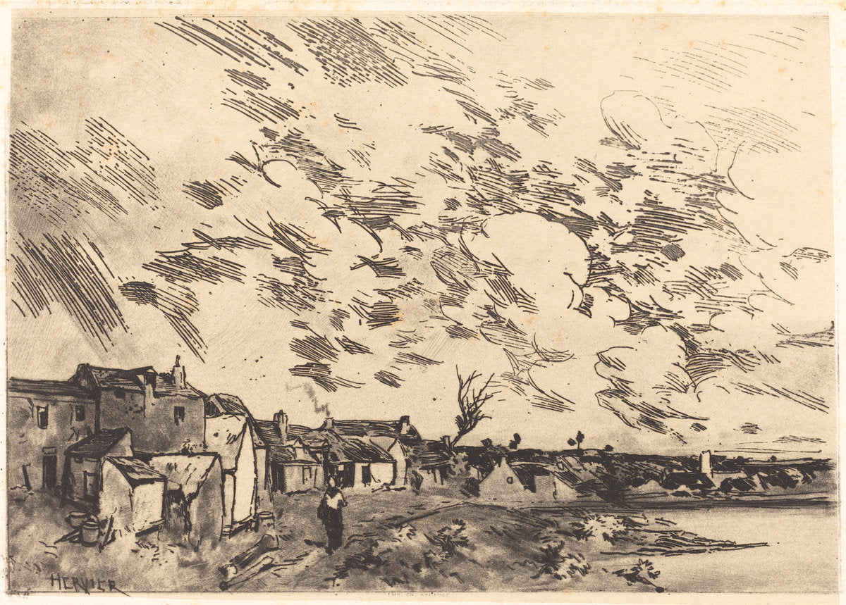 Village sur le bord d'une Riviere by Adolphe Hervier (French, 1818 - 1879), 16X12"(A3)Poster Print