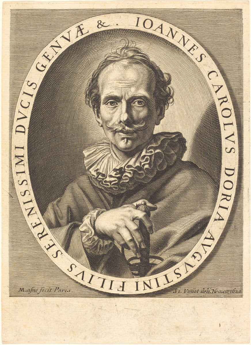 Jean Charles Doria by Michel Lasne after Simon Vouet (French, 1590 or before - 1667), 16X12"(A3)Poster Print