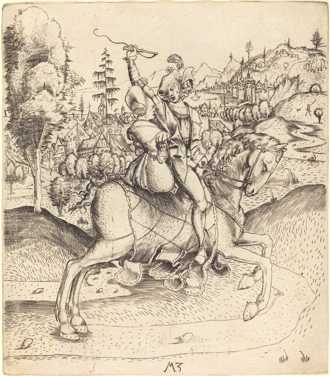 Knight and Lady on Horseback by Master MZ (German, active c. 1500), 16X12"(A3)Poster Print