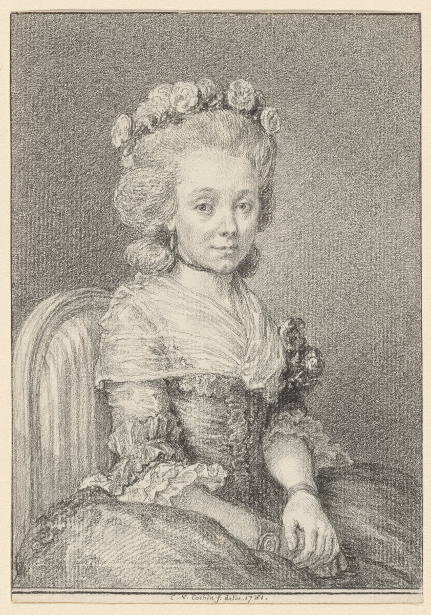Mademoiselle Grogniard, Dame de Saint-Just by Charles-Nicolas Cochin II (French, 1715 - 1790), 16X12"(A3)Poster Print
