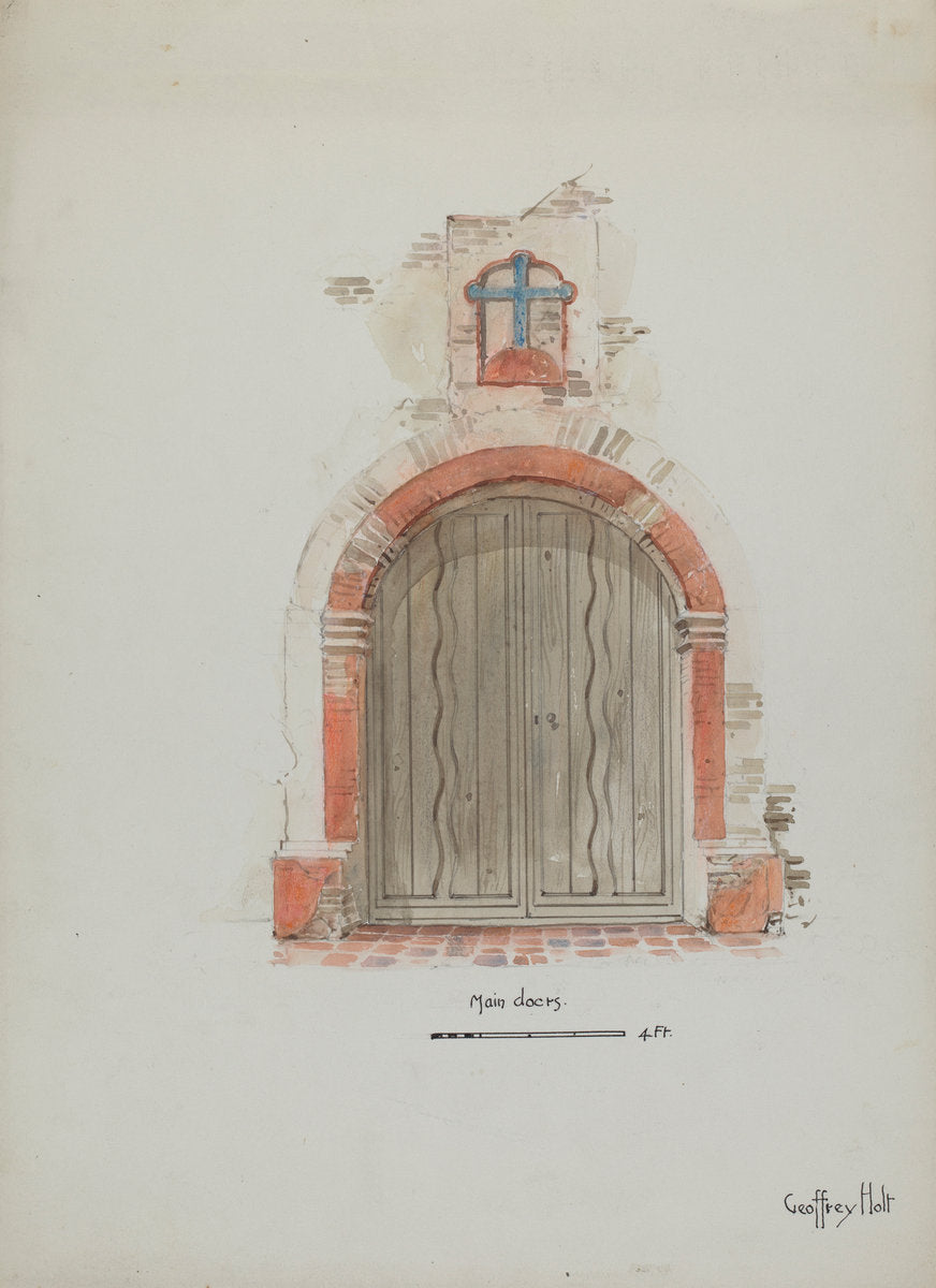 Doorway, Main Entrance to Mission by Geoffrey Holt (American, active c. 1935), 16X12"(A3)Poster Print