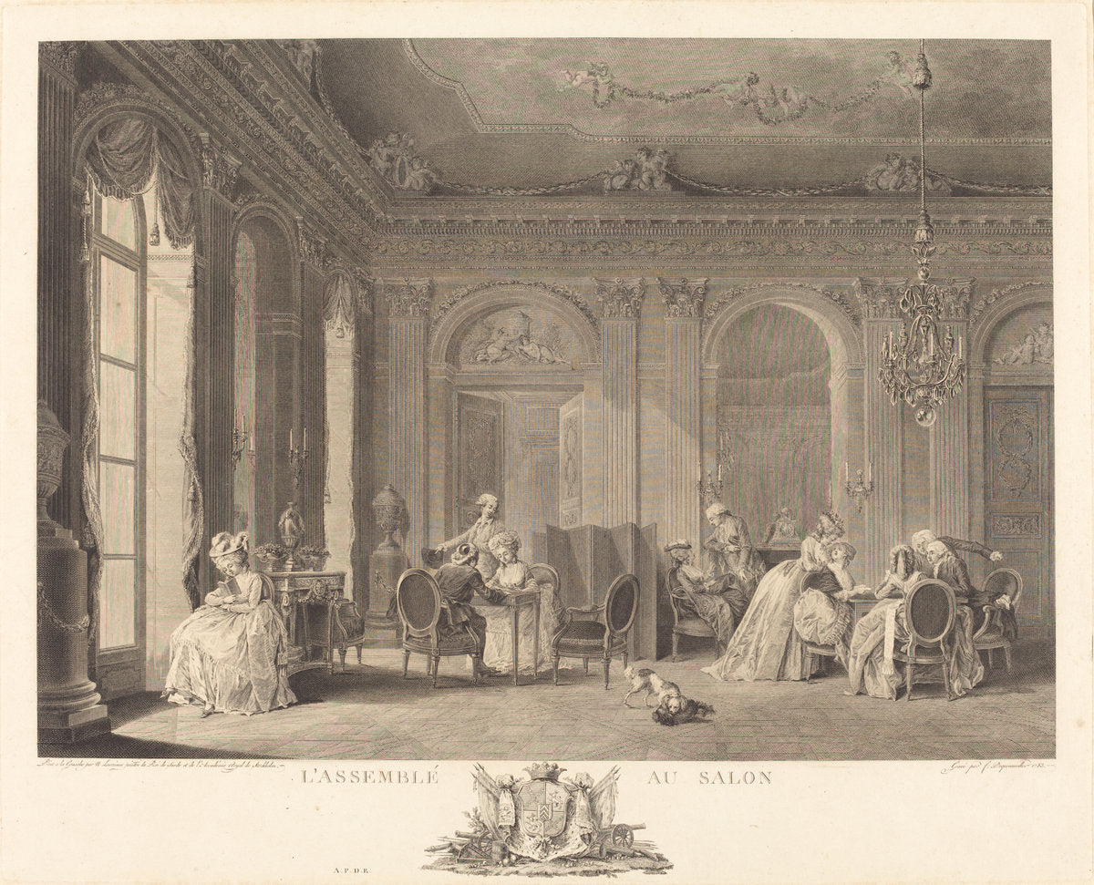 L'assemblee au salon by Francois-Nicolas-Barthelemy Dequevauviller after Nicolas Lavreince (French, 1745 - c. 1807), 16X12"(A3)Poster Print