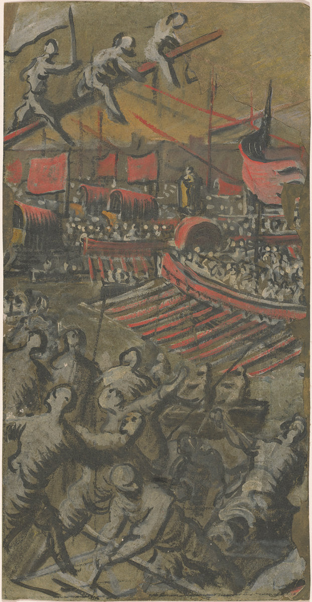 Venetian Ships Attacking Constantinople by Domenico Tintoretto (Venetian, 1560 - 1635), 16X12"(A3)Poster Print