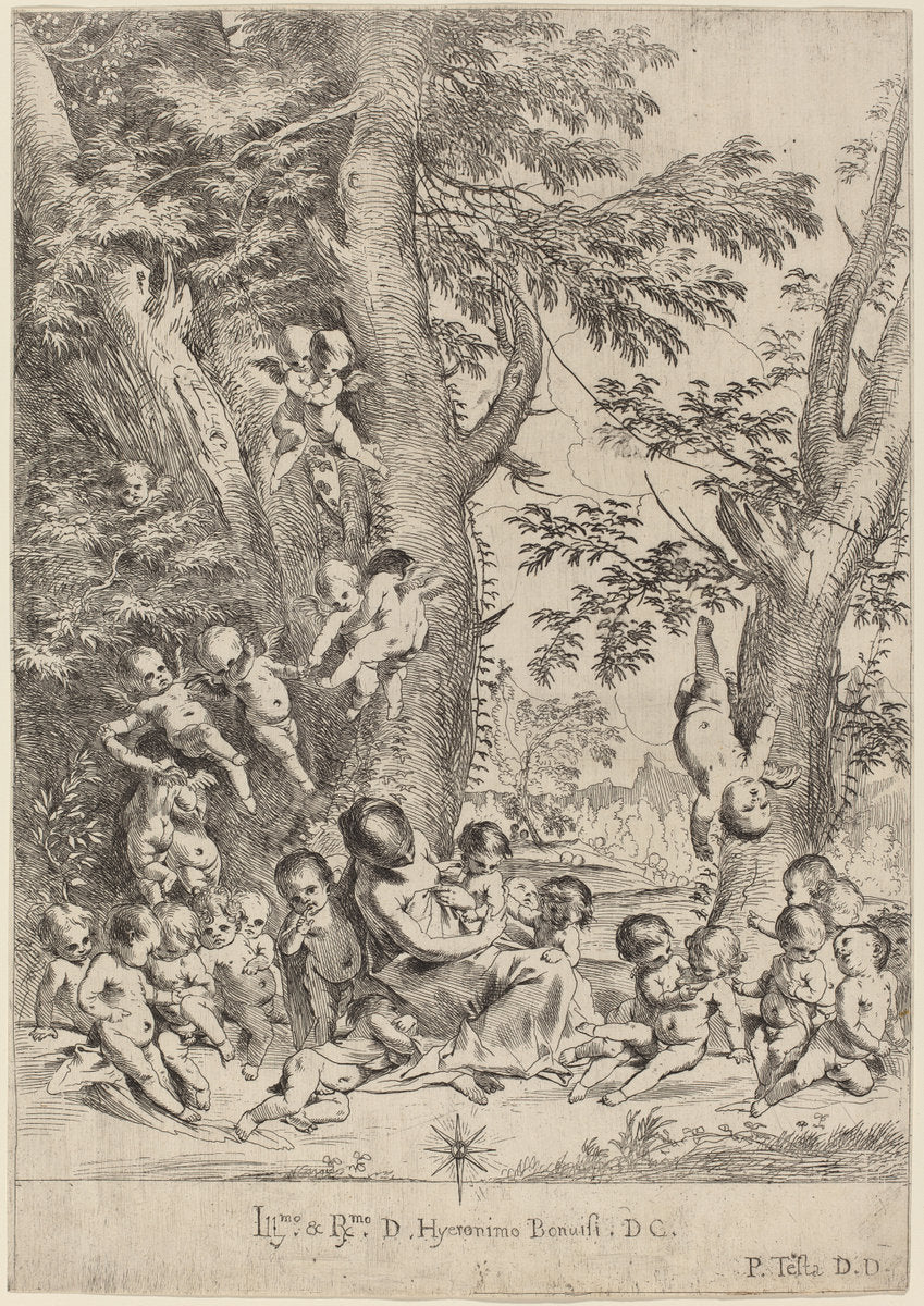 Young Woman, Surrounded by Cupids by Pietro Testa (Italian, 1612 - 1650), 16X12"(A3)Poster Print