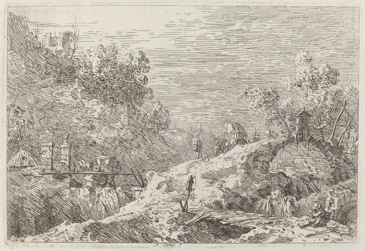 Mountain Landscape with Five Bridges by Canaletto (Italian, 1697 - 1768), 16X12"(A3)Poster Print