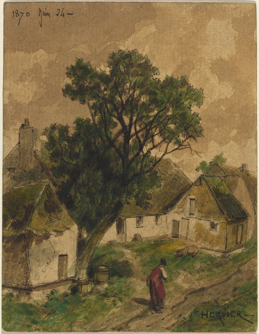 Farmyard by Adolphe Hervier (French, 1818 - 1879), 16X12"(A3)Poster Print