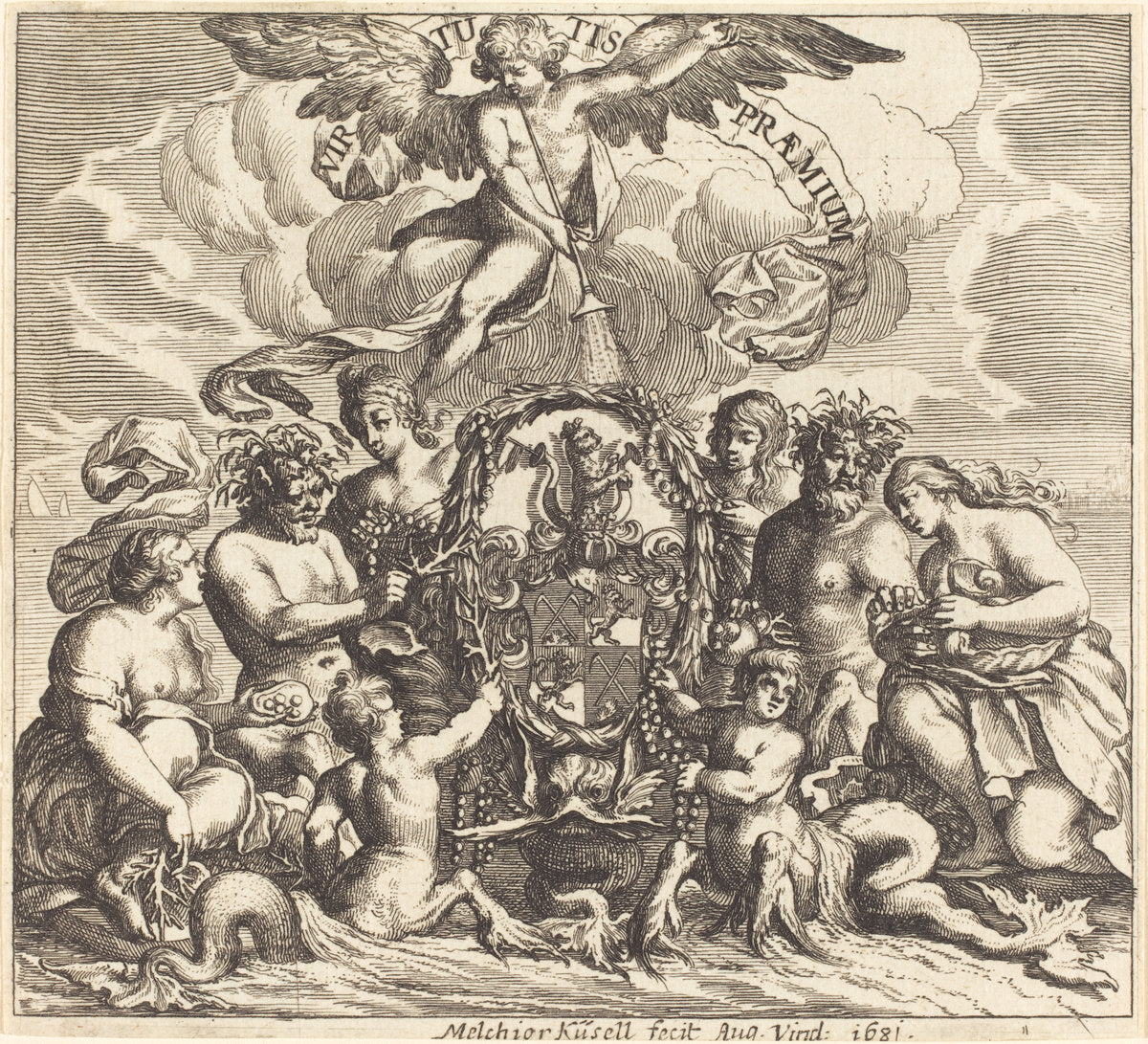 Dedication Page by Melchior Küsel after Johann Wilhelm Baur (German, 1626 - 1683), 16X12"(A3)Poster Print
