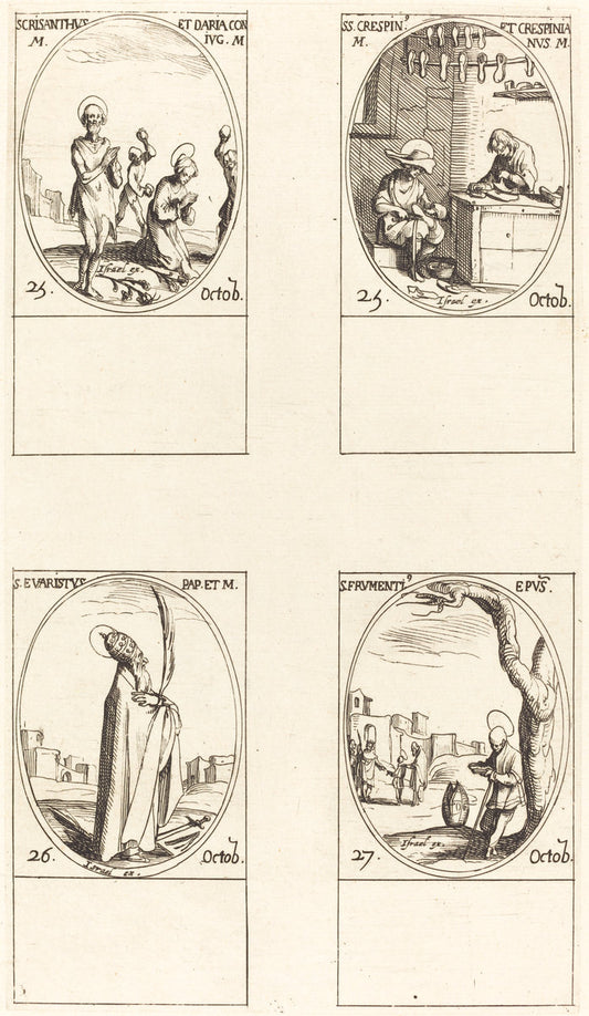 Sts. Chrysanthus & Daria; Sts. Crispin & Crispinian; St. Evaristus; St. Frumentius by Jacques Callot (French, 1592 - 1635), 16X12"(A3)Poster Print