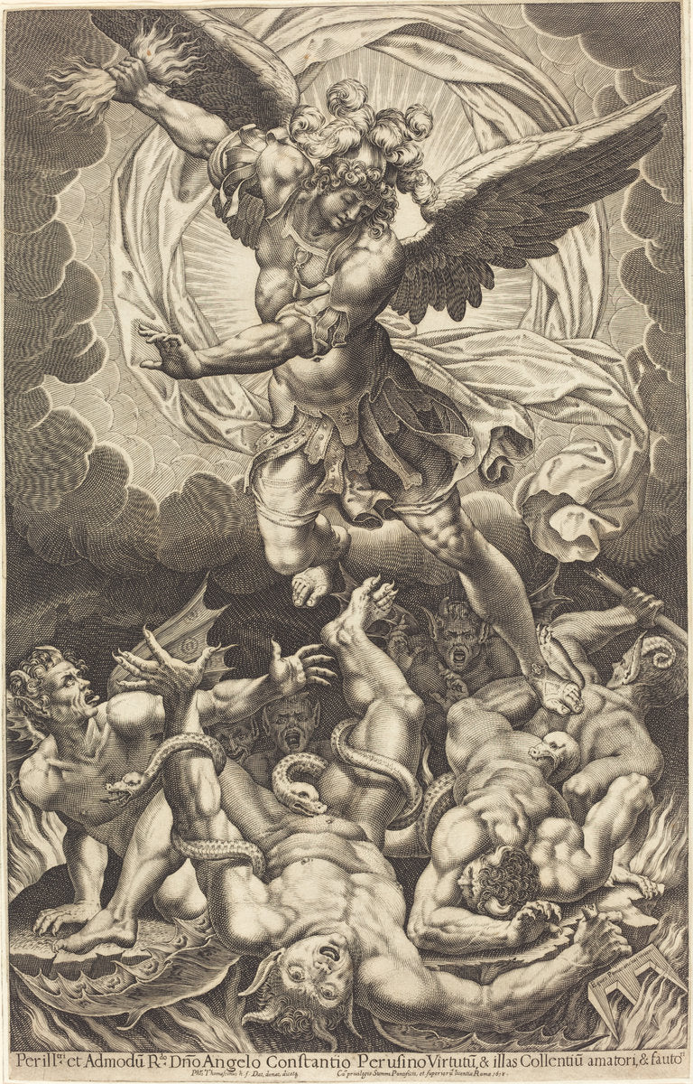 The Fall of the Rebellious Angels by Philippe Thomassin (French, 1562 - 1622), 16X12"(A3)Poster Print