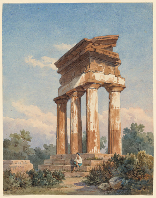 A Temple Ruin in Agrigento by Carl Wilhelm Götzloff (German, 1799 - 1866), 16X12"(A3)Poster Print