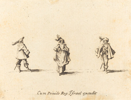 Lady with Plumes, and Two Gentlemen by Jacques Callot (French, 1592 - 1635), 16X12"(A3)Poster Print