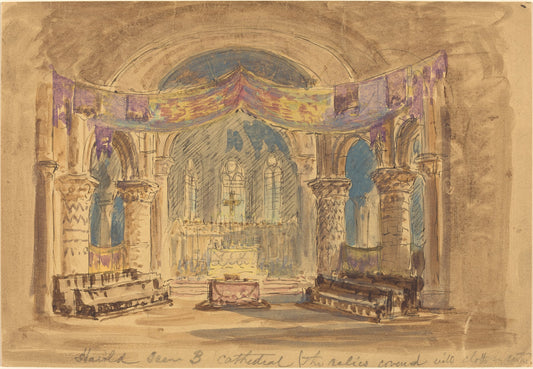 Harold Scene 3 Cathedral (The relics covered with cloth at centre) by Robert Caney (British, 1847 - 1911), 16X12"(A3)Poster Print