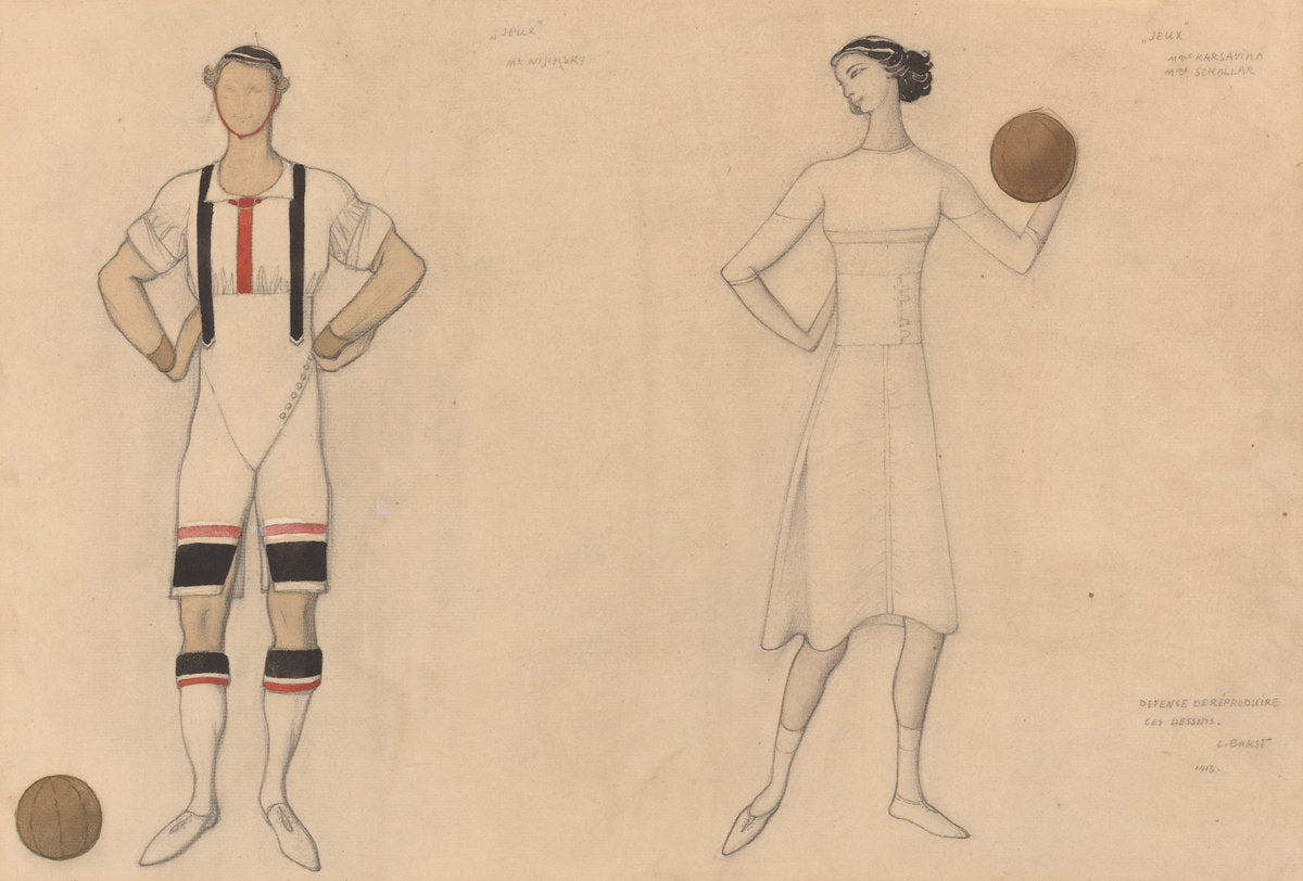 Costume Study for "Jeux" by Lev Samoilovich Bakst (Russian, 1866 - 1924), 16X12"(A3)Poster Print