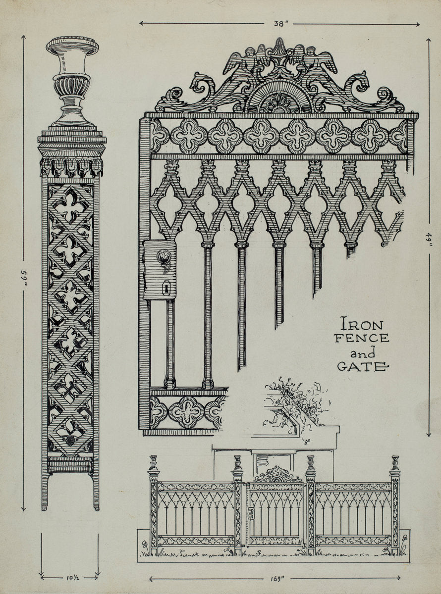 Iron Gate and Fence by Thomas Byrne (American, active c. 1935), 16X12"(A3)Poster Print