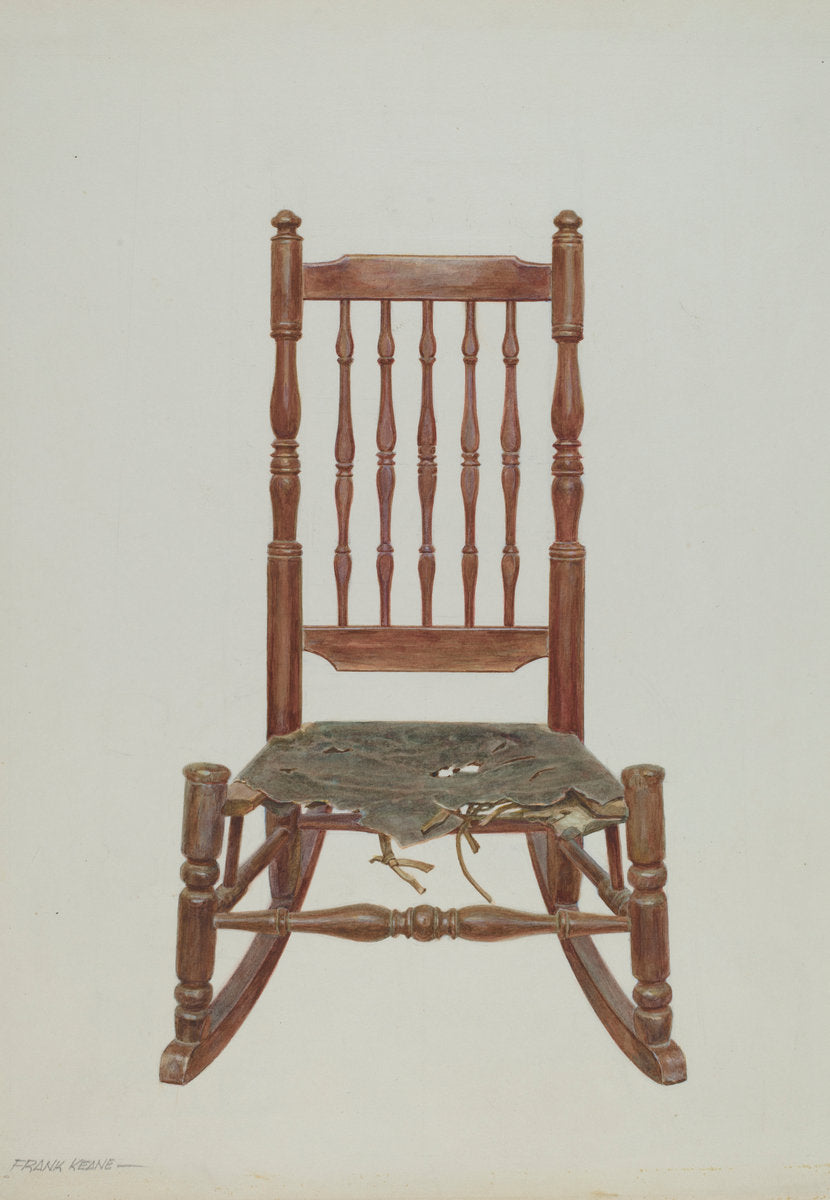 Rocking Chair with Rawhide Seat by Frank M Keane (American, active c. 1935), 16X12"(A3)Poster Print