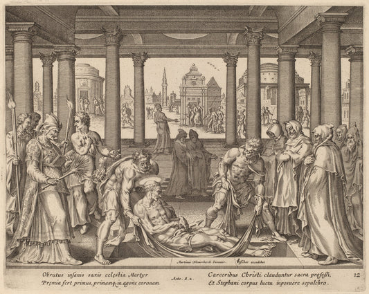 Devout Men Carrying Saint Stephen to His Burial by Philip Galle after Maerten van Heemskerck (Flemish, 1537 - 1612), 16X12"(A3)Poster Print
