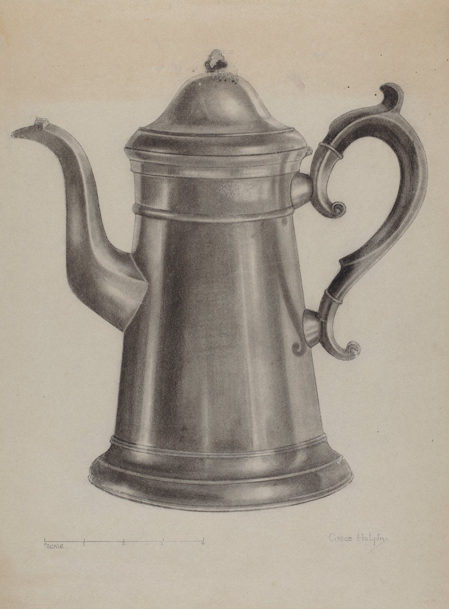 Pewter Coffee Pot by Grace Halpin (American, active c. 1935), 16X12"(A3)Poster Print