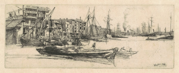 Thames Warehouses by James McNeill Whistler (American, 1834 - 1903), 16X12"(A3)Poster Print