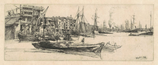 Thames Warehouses by James McNeill Whistler (American, 1834 - 1903), 16X12"(A3)Poster Print