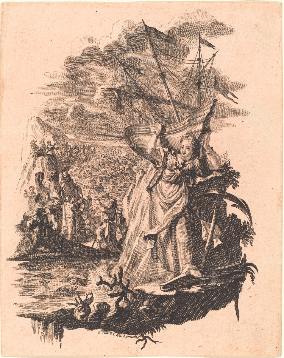 Allegory of Water by Jeremias Wachsmuth (German, 1711 - 1771), 16X12"(A3)Poster Print
