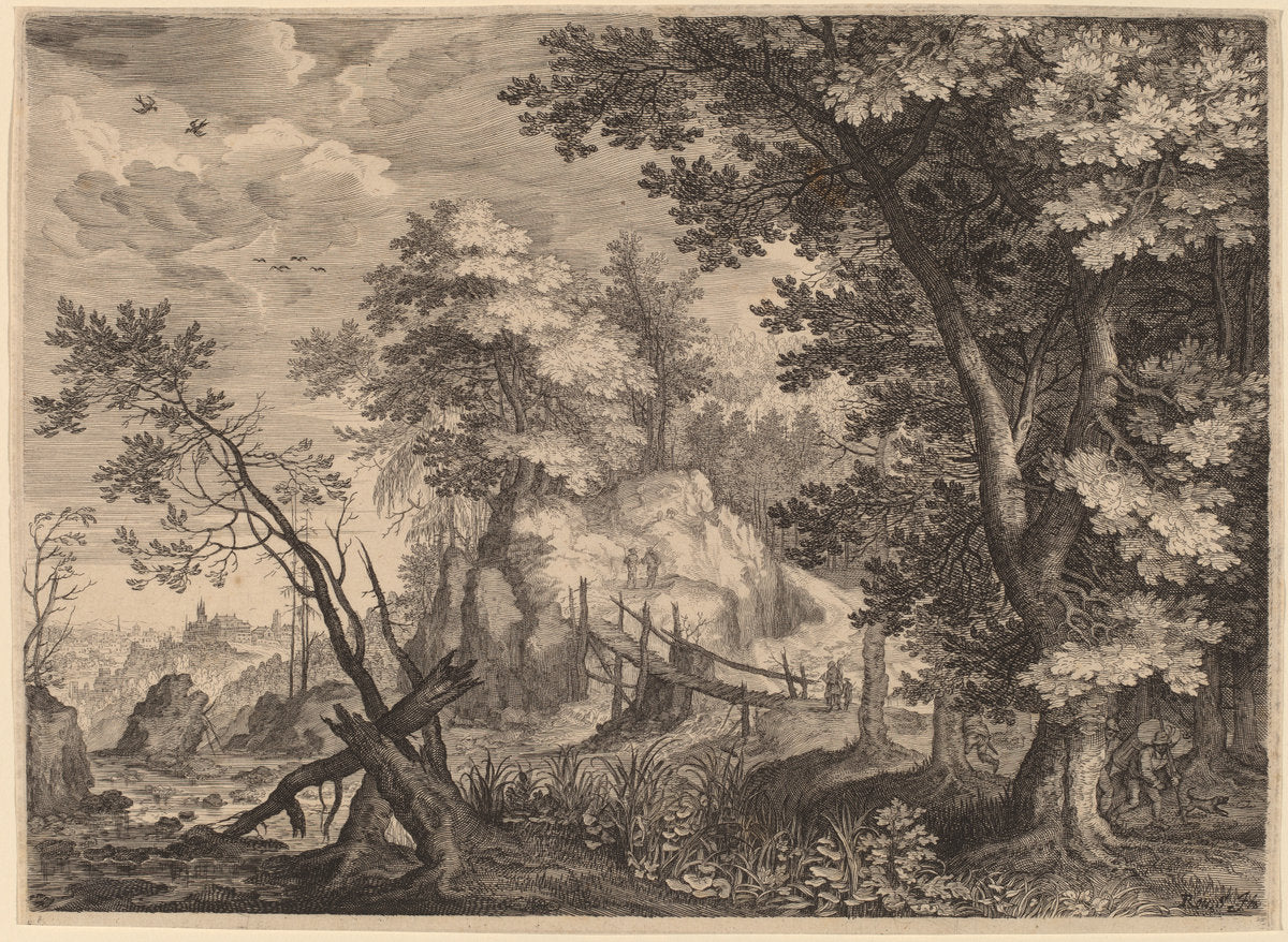 Woodland Scene by Aegidius Sadeler II after Roelandt Savery (Flemish, c. 1570 - 1629), 16X12"(A3)Poster Print