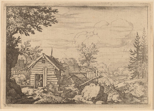 Two Men in the Doorway of a Hut by Allart van Everdingen (Dutch, 1621 - 1675), 16X12"(A3)Poster Print