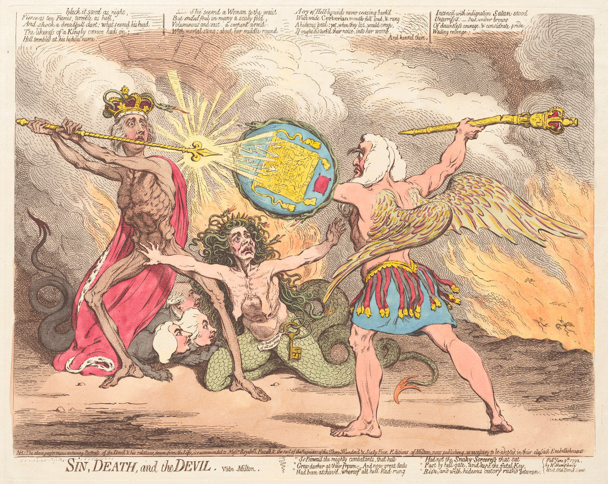 Sin, Death, and the Devil, vide Milton by James Gillray (British, 1757 - 1815), 16X12"(A3)Poster Print