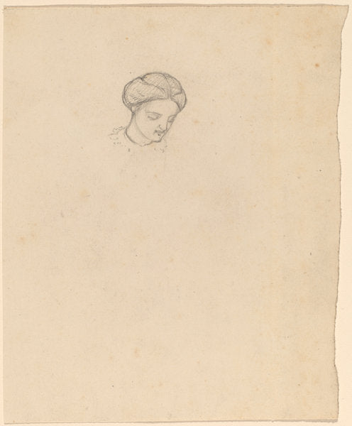 Study of a Girl's Head by Elihu Vedder (American, 1836 - 1923), 16X12"(A3)Poster Print