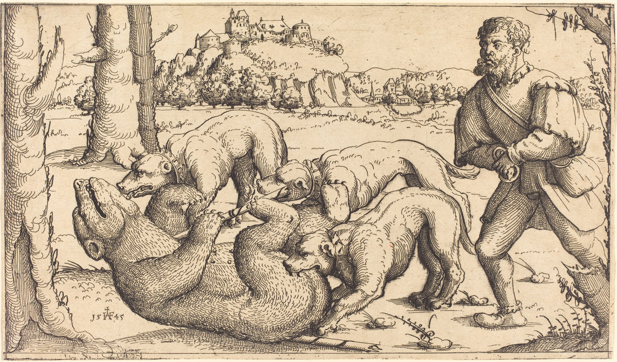 Bear Hunt by Augustin Hirschvogel (German, 1503 - 1553), 16X12"(A3)Poster Print