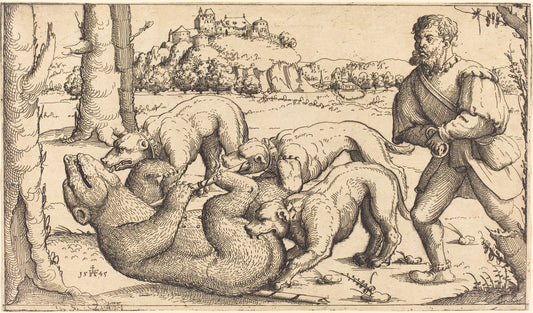 Bear Hunt by Augustin Hirschvogel (German, 1503 - 1553), 16X12"(A3)Poster Print