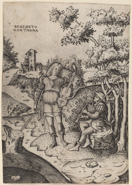 Apollo and Marsyas by Benedetto Montagna (Italian, c. 1480 - 1555 or 1558), 16X12"(A3)Poster Print